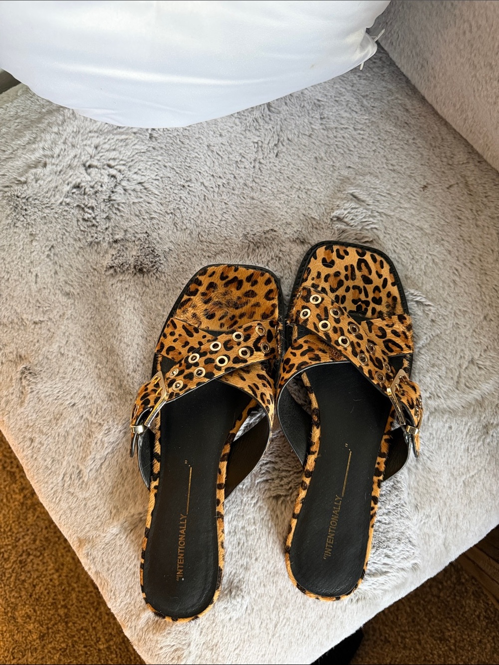 Intentionally Blank Leopard Print Cross-Strap Slide Sandals - Brown